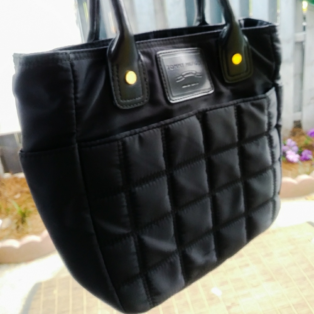Tommy Hilfiger Black Quilted Handbag Tote Purse